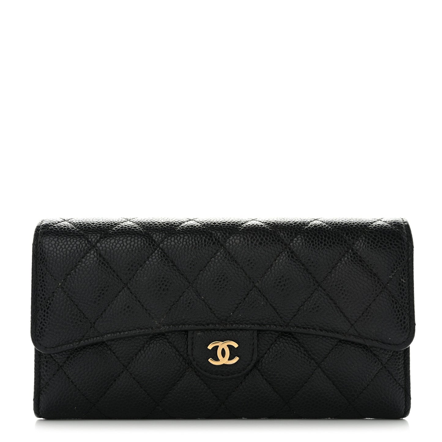 Caviar Quilted Large Gusset Flap Wallet Black