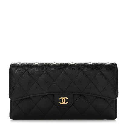 Chanel Caviar Quilted Large Gusset Flap Wallet Black 1 of 12