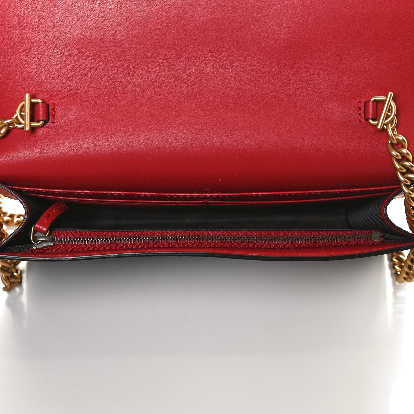 Calfskin Queen Margaret Chain Wallet Blue Agata Hibiscus Red Mystic White