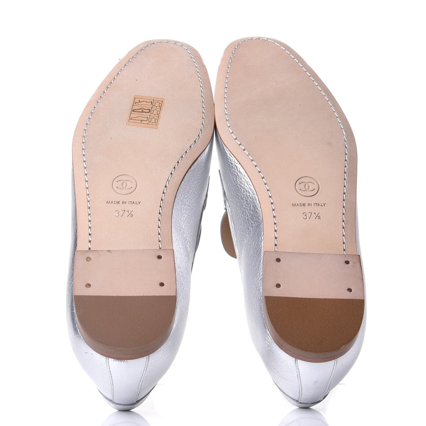 Crackled Goatskin Laminated CC Loafers 37.5 Silver