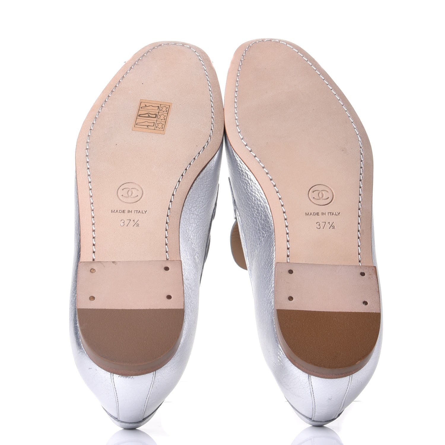 Chanel Crackled Goatskin Laminated CC Loafers 37.5 Silver 7 of 10