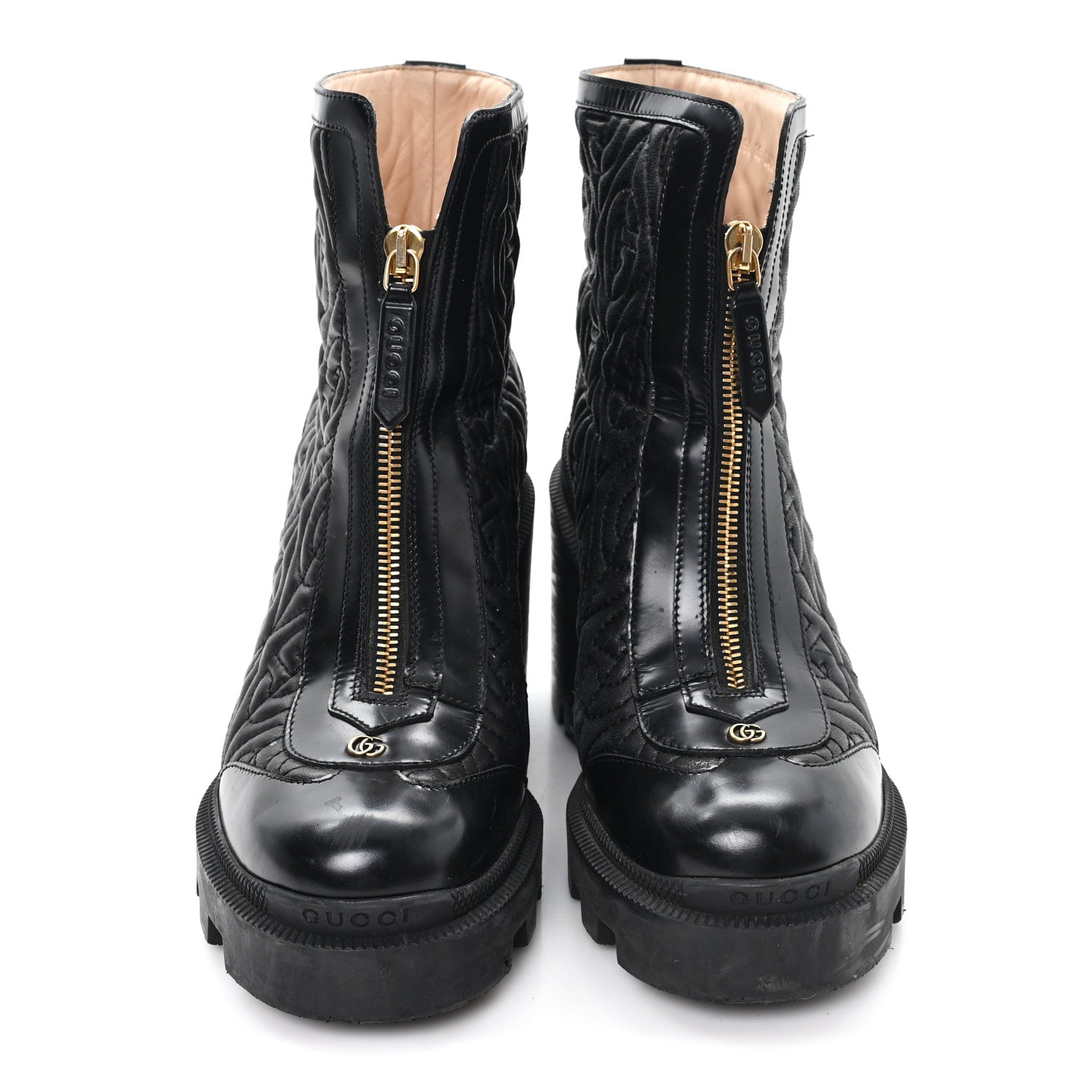 Gucci Calfskin Nappa Rhombus Quilted Trip Ankle Boots 36 Black 3 of 9