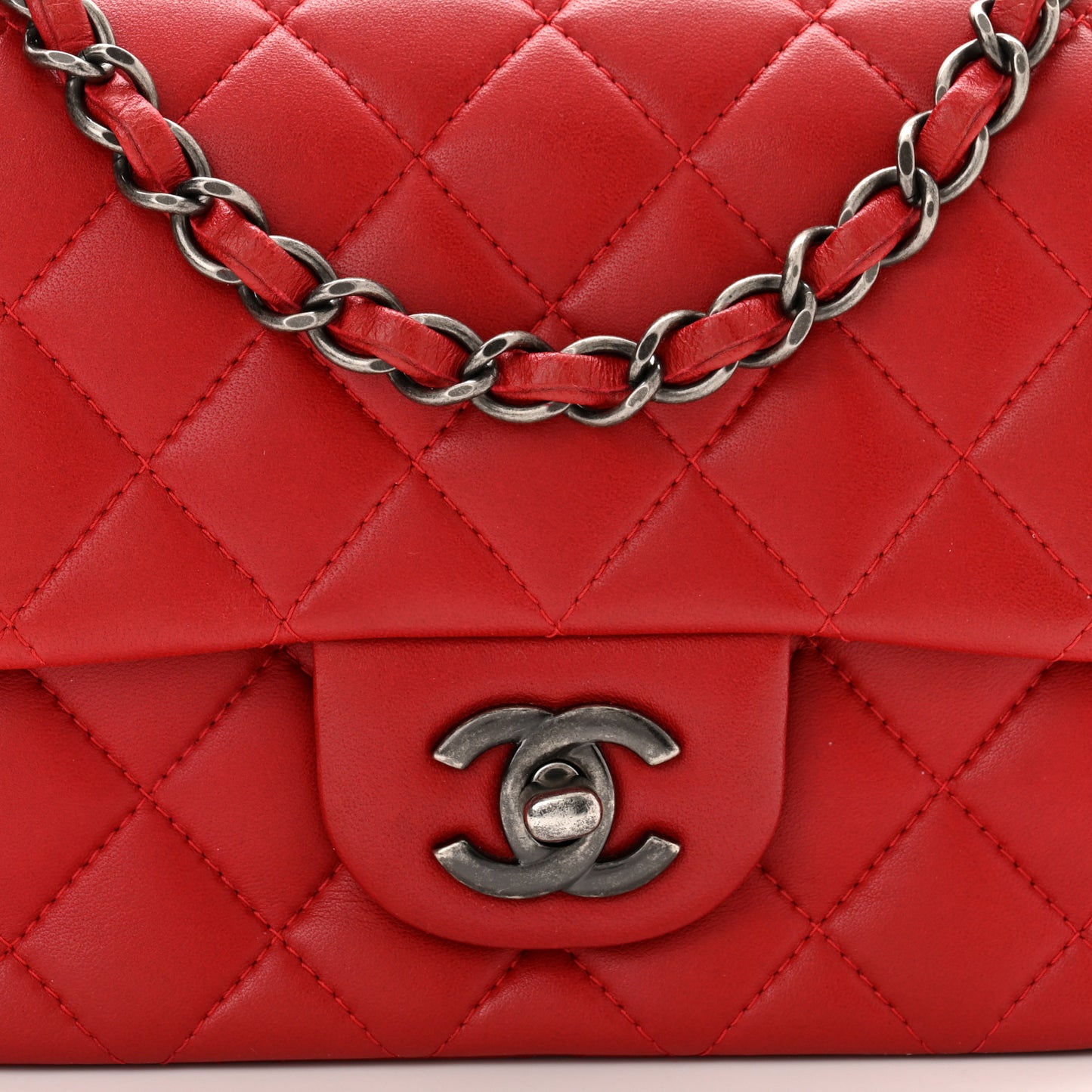 Lambskin Quilted Mini Square Flap Red
