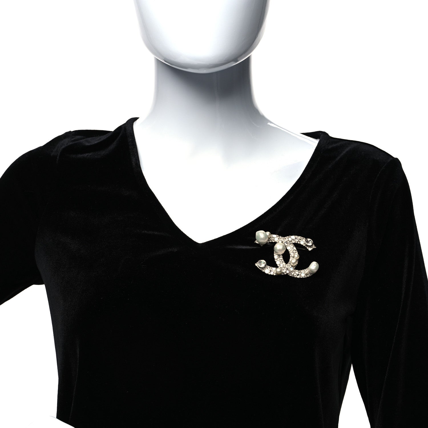 Chanel Pearl Crystal CC Mini Brooch Silver 2 of 5