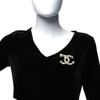 Chanel Pearl Crystal CC Mini Brooch Silver 2 of 5
