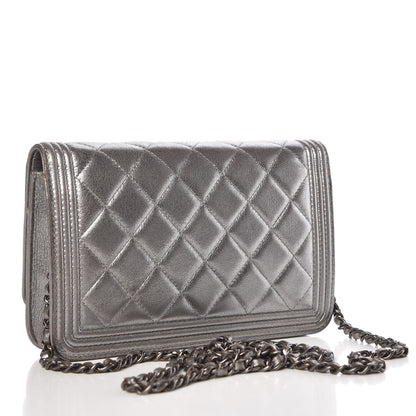 Chanel Metallic Calfskin Quilted Boy Wallet On Chain WOC Silver 3 of 13