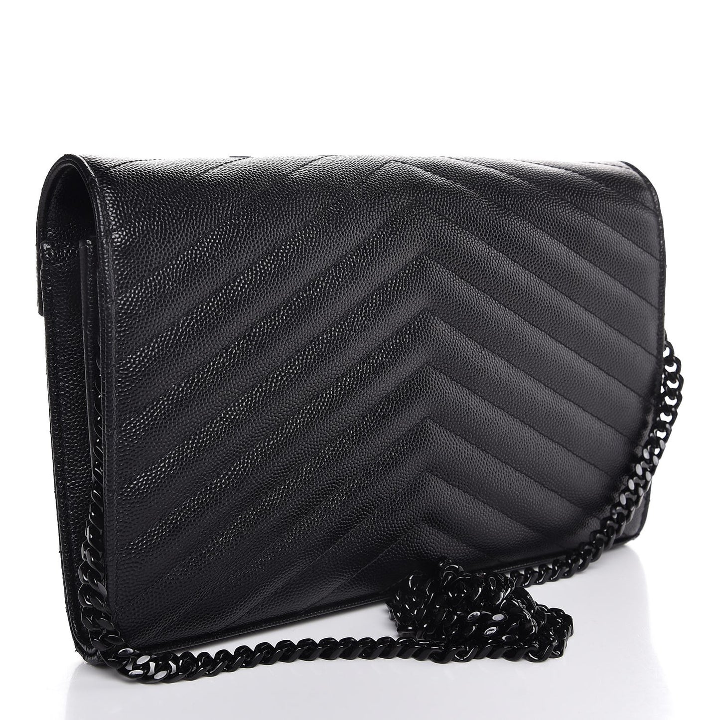 Grain De Poudre Matelasse Chevron Monogram Chain Wallet Black