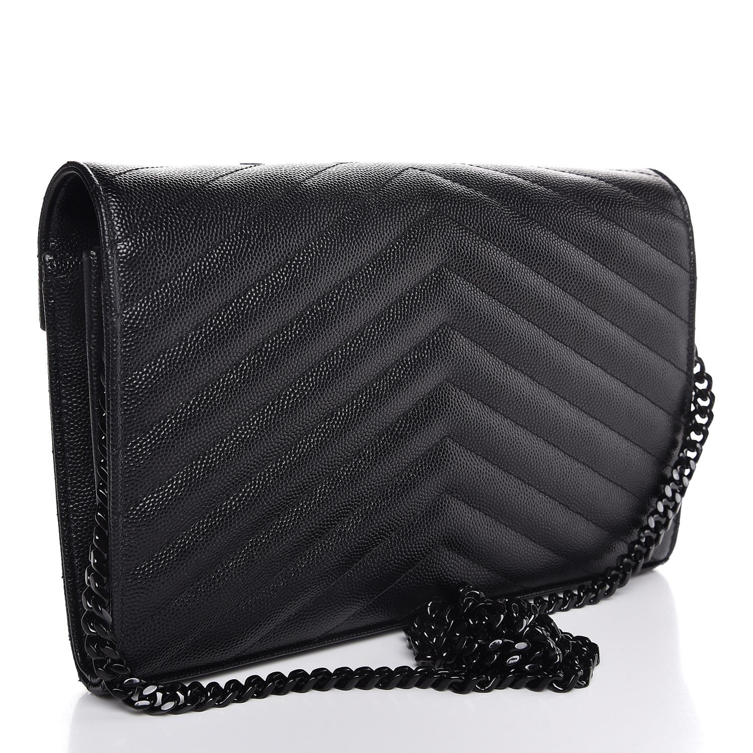 Saint Laurent Grain De Poudre Matelasse Chevron Monogram Chain Wallet Black 3 of 7