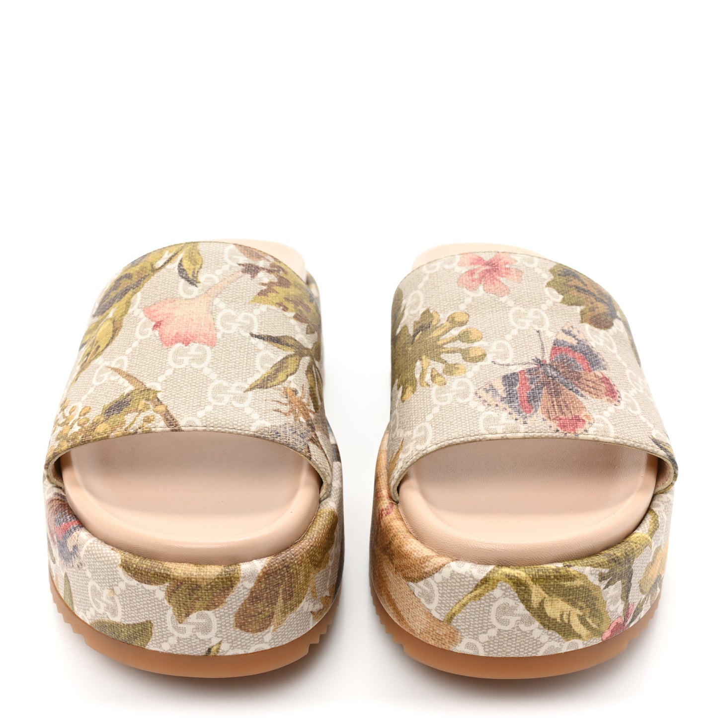 GG Supreme Monogram Water Flora Angelina Platform Slide Sandals 38 Beige White Multicolor