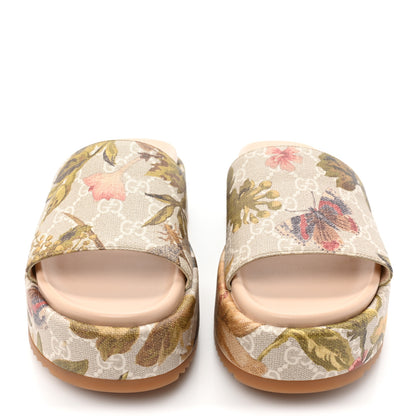 Gucci GG Supreme Monogram Water Flora Angelina Platform Slide Sandals 38 Beige White Multicolor 2 of 8