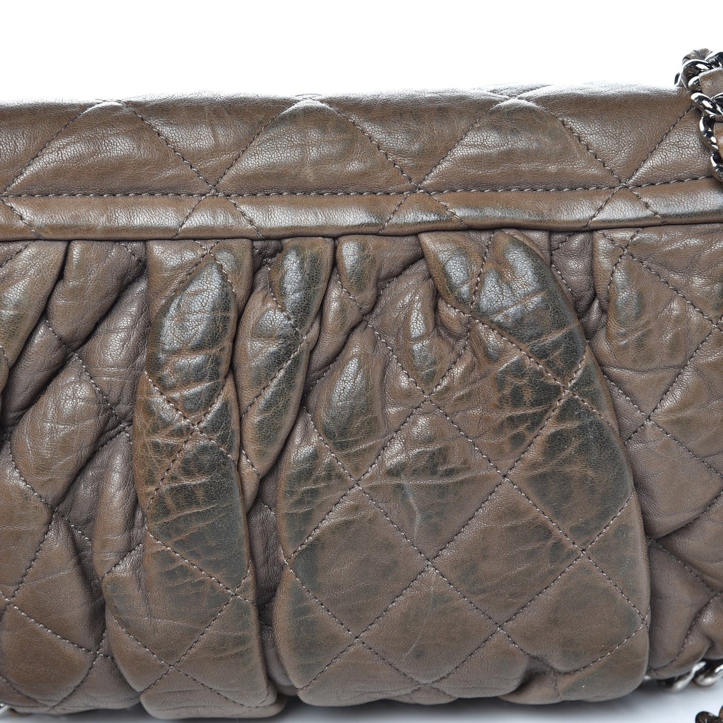 Washed Lambskin Quilted Medium Chain Around Flap Khaki