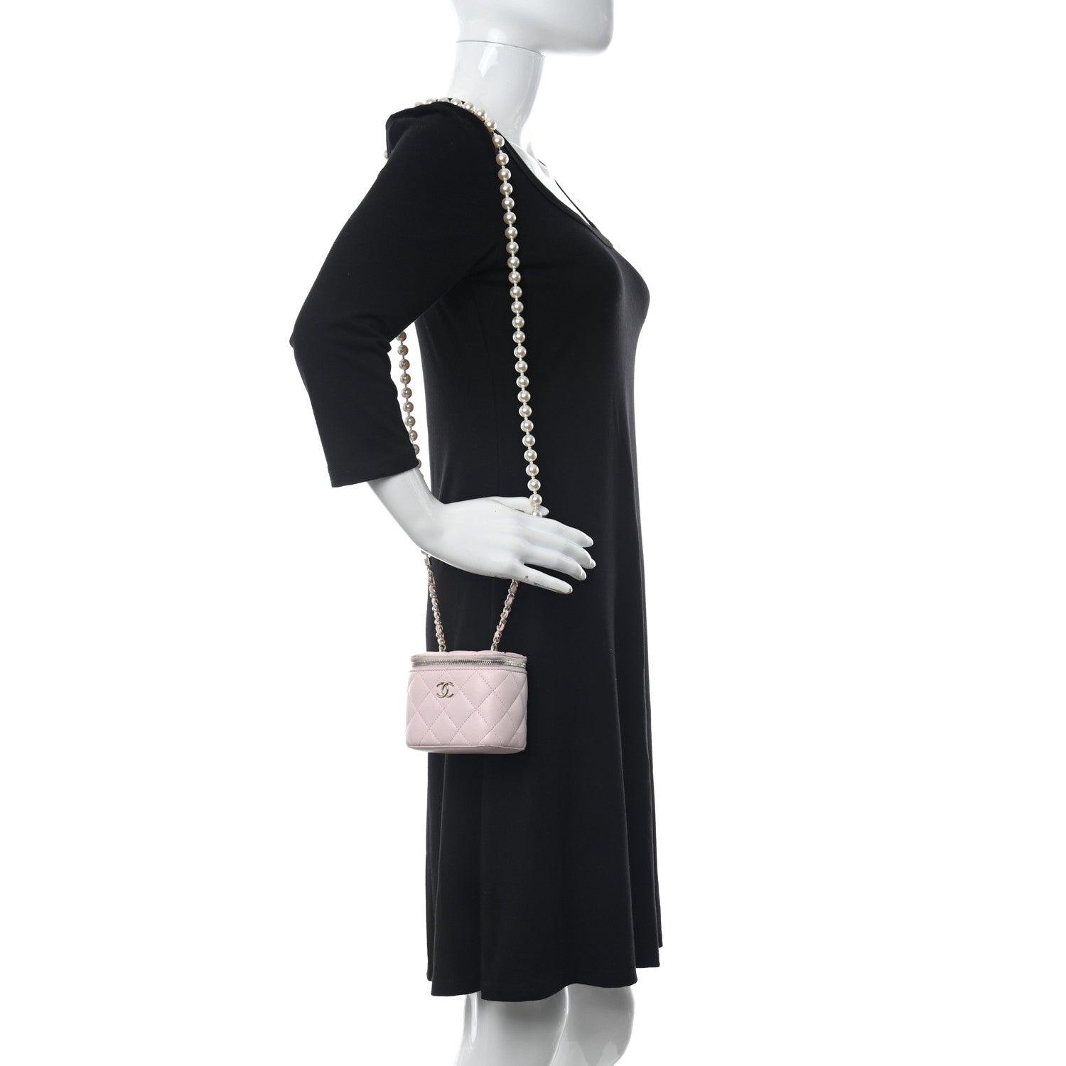 Chanel Lambskin Quilted Mini Vanity Case With Pearl Chain Light Pink 2 of 11