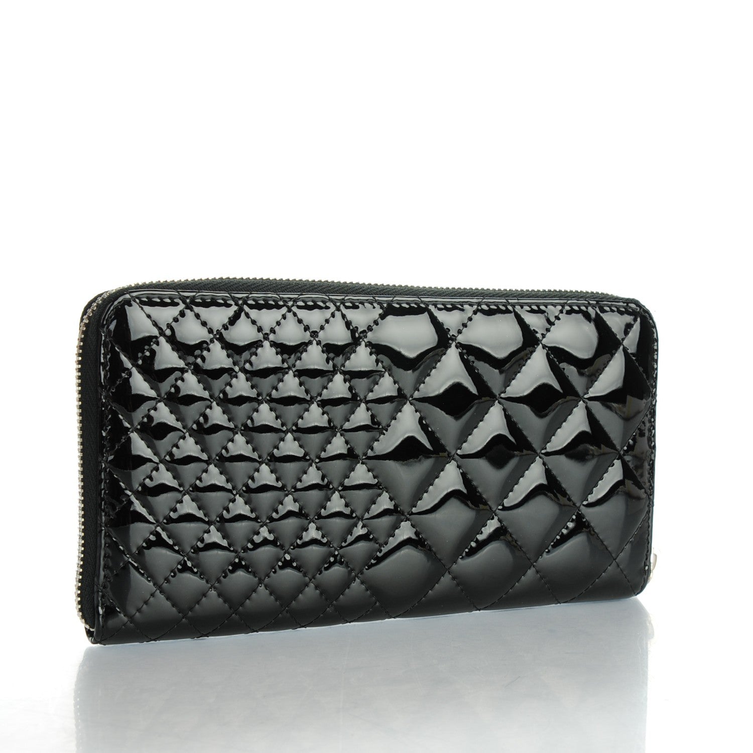 Chanel Patent Double Quilted Zip Around Wallet Black 3 of 8