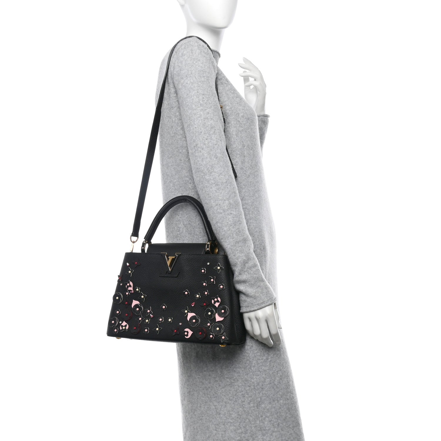 Louis Vuitton Taurillon Blooming Capucines PM Black 2 of 10