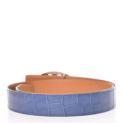 Hermes Matte Porosus Crocodile 32mm Philippine Belt 90 Bleu Brighton 3 of 9