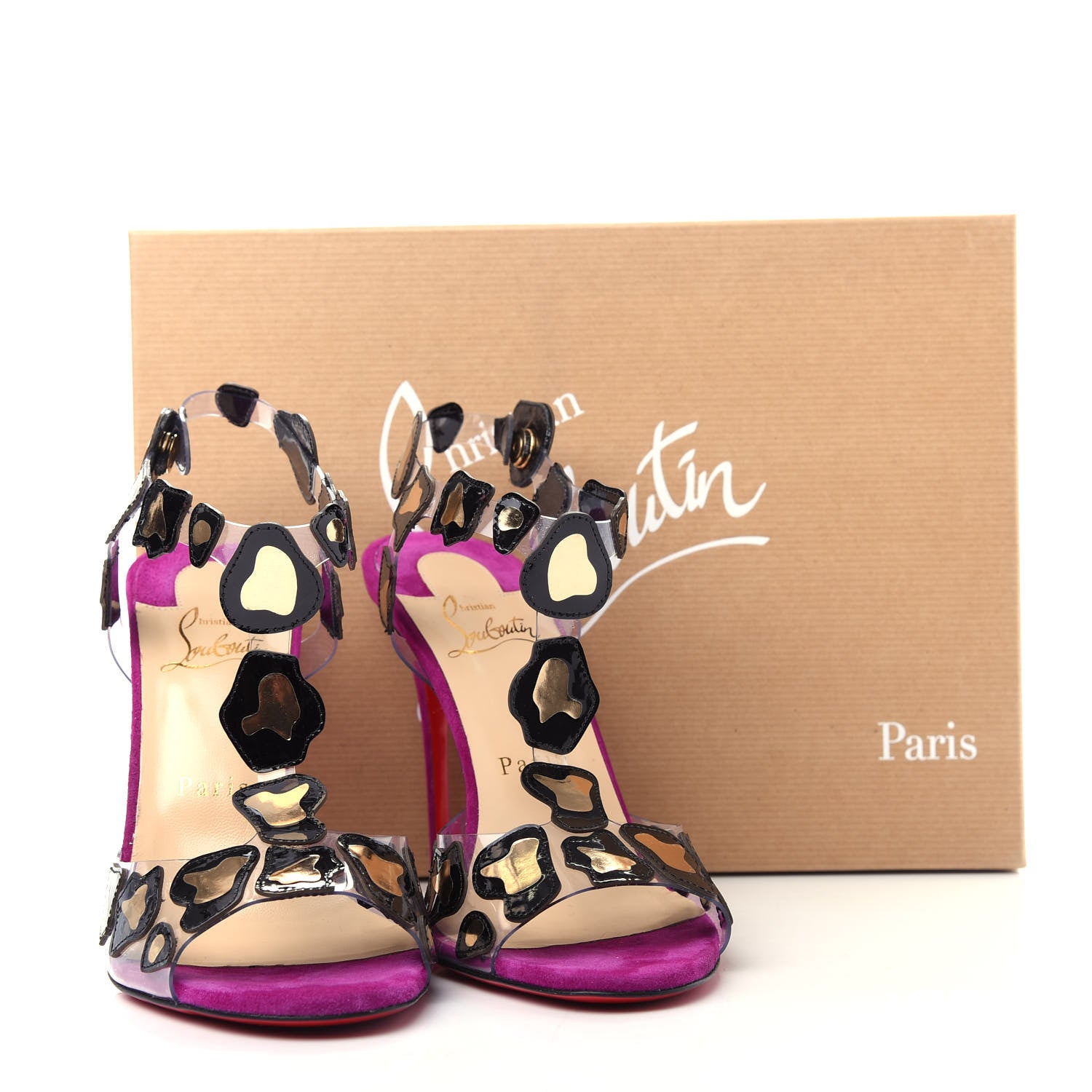 Christian Louboutin Patent PVC Parsemis 100 T-Strap Sandals 38.5 Purple Gold Black 10 of 10