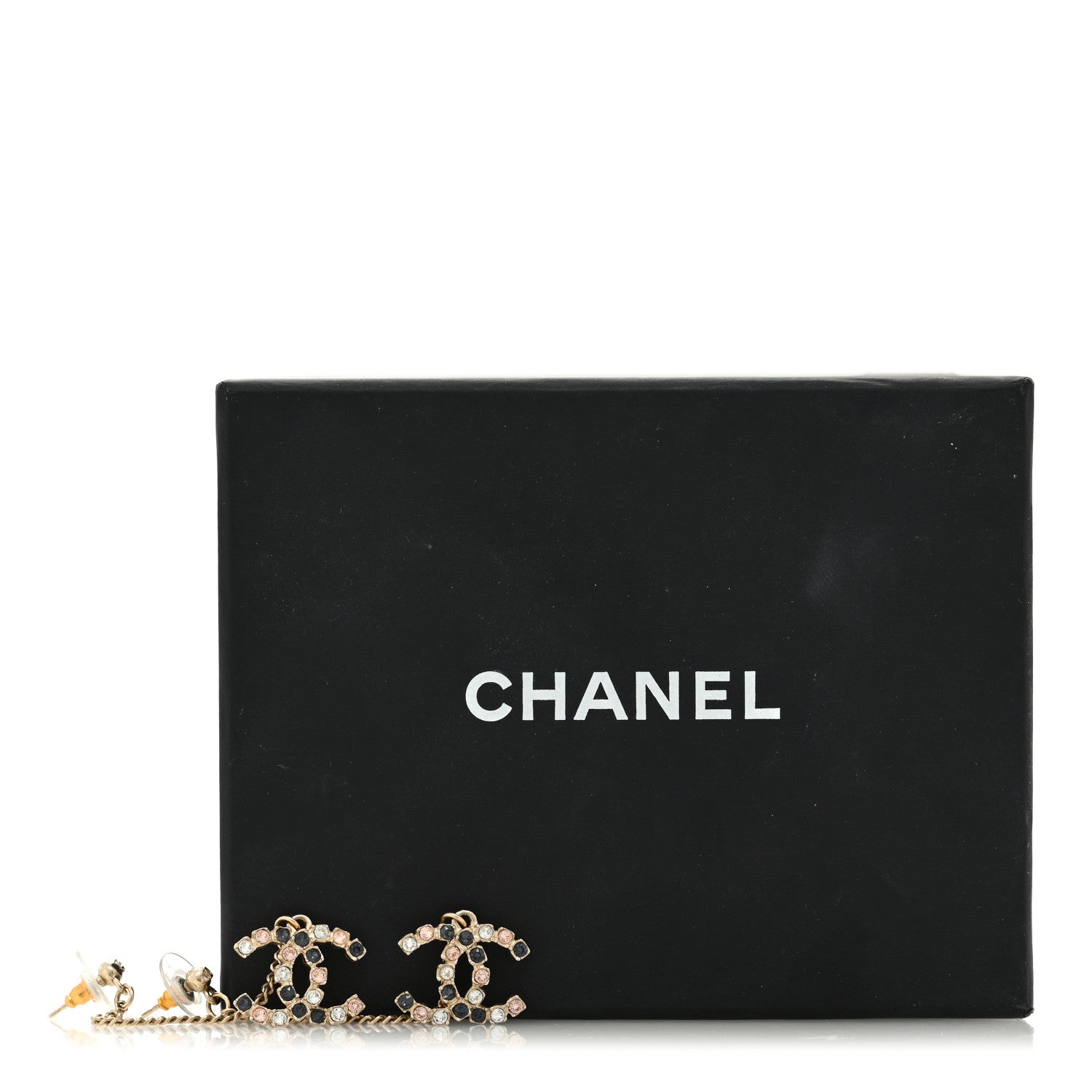 Chanel Crystal CC Drop Earrings Pink Grey Gold 5 of 5