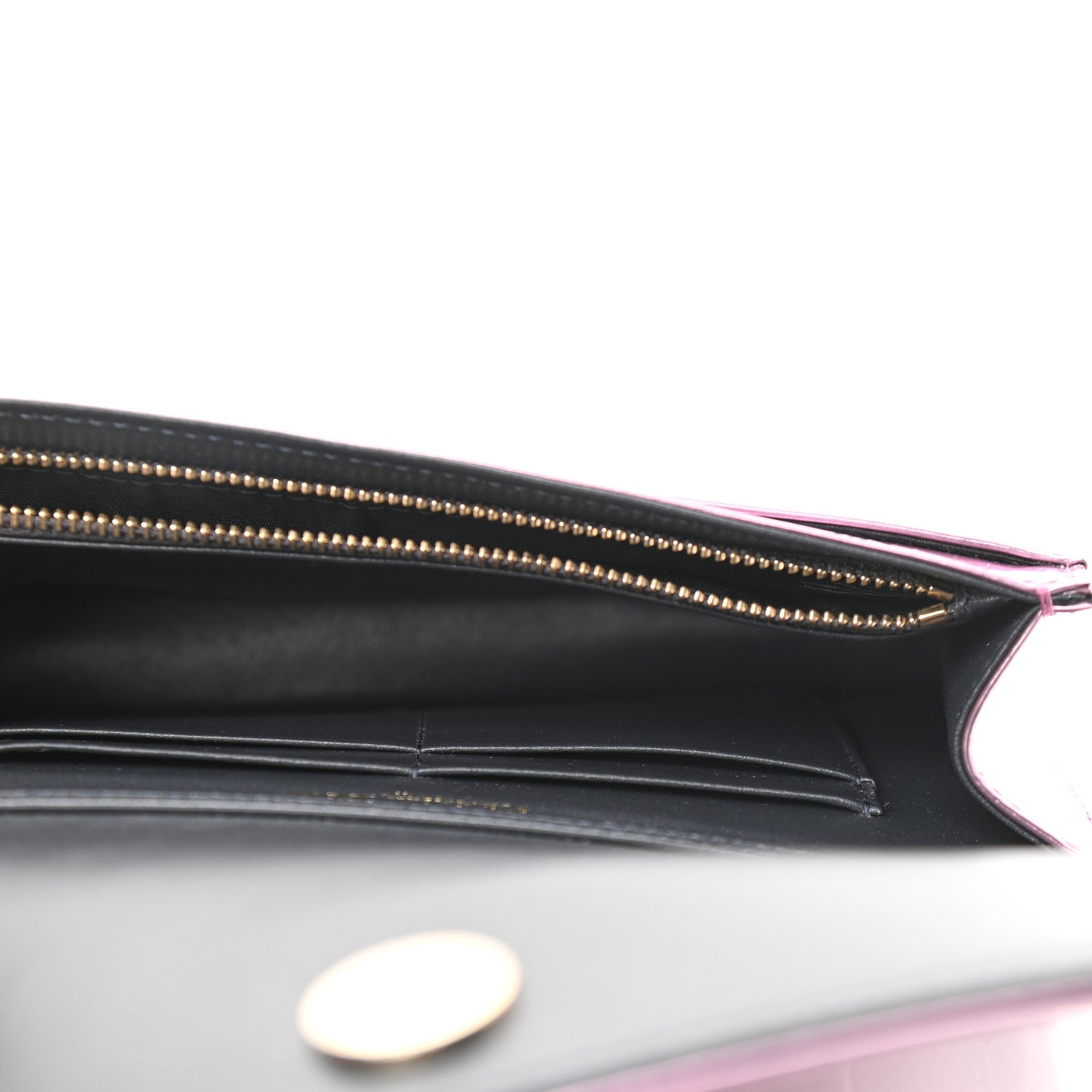 Metallic Patent Micro-Cannage Diorama Wallet on Chain Pouch Pink