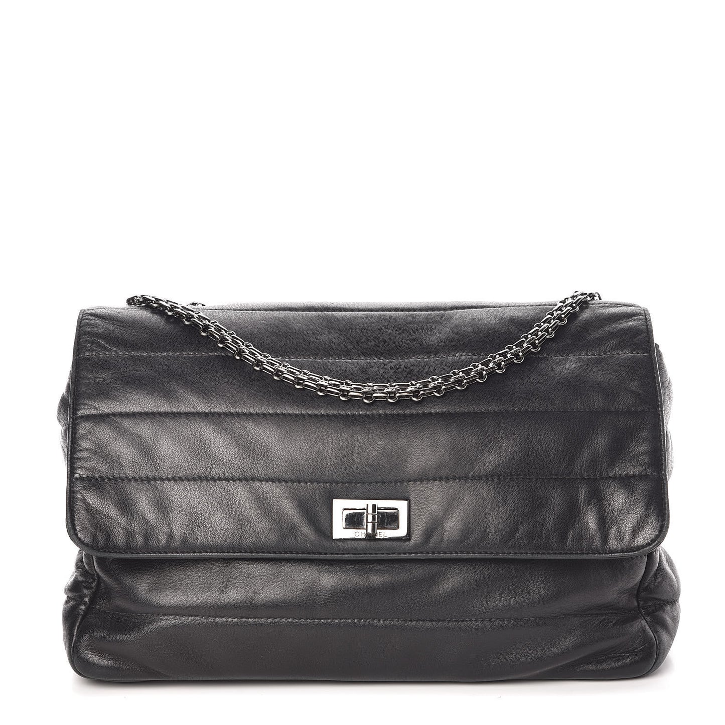 Lambskin Horizontal Quilt Mademoiselle Flap Black