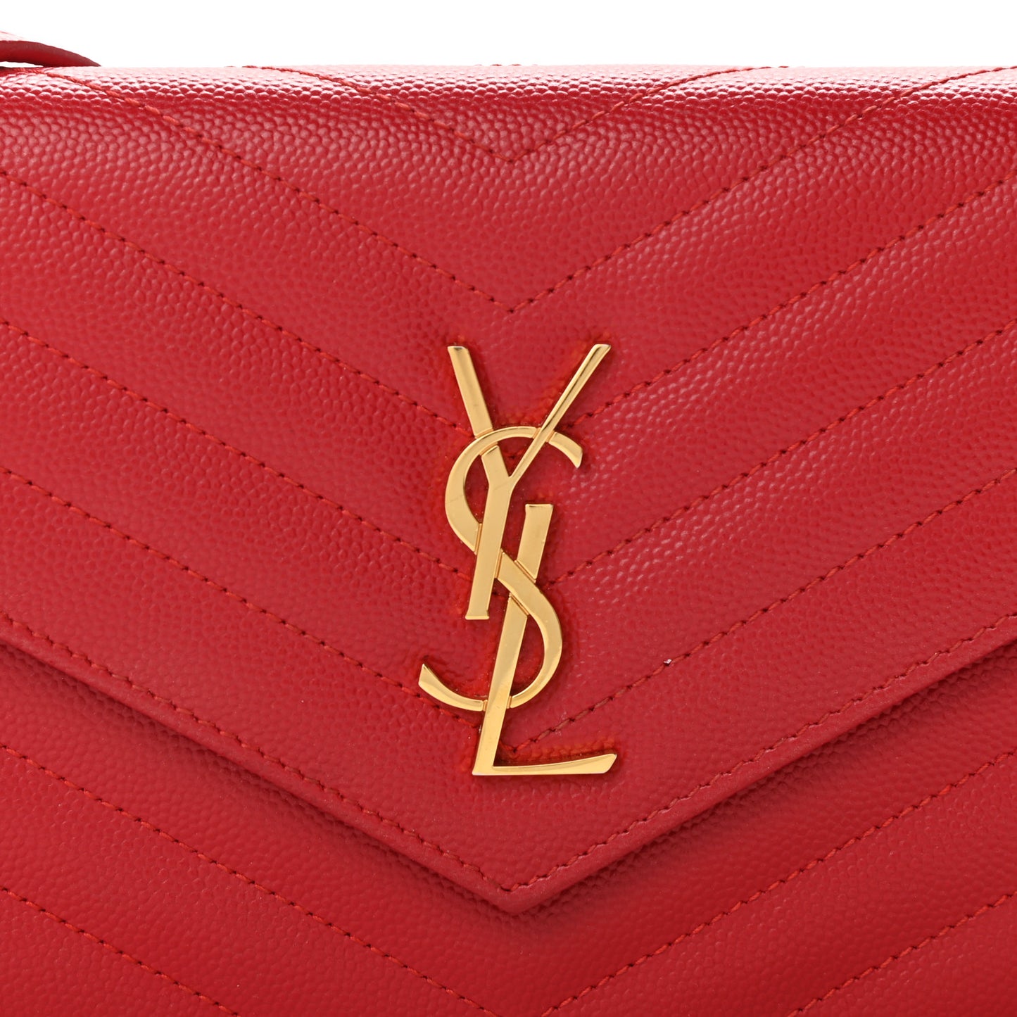 Grain De Poudre Matelasse Chevron Monogram Envelope Chain Wallet New Red