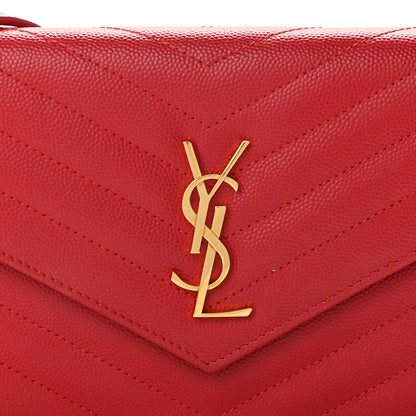 Saint Laurent Grain De Poudre Matelasse Chevron Monogram Envelope Chain Wallet New Red 10 of 11