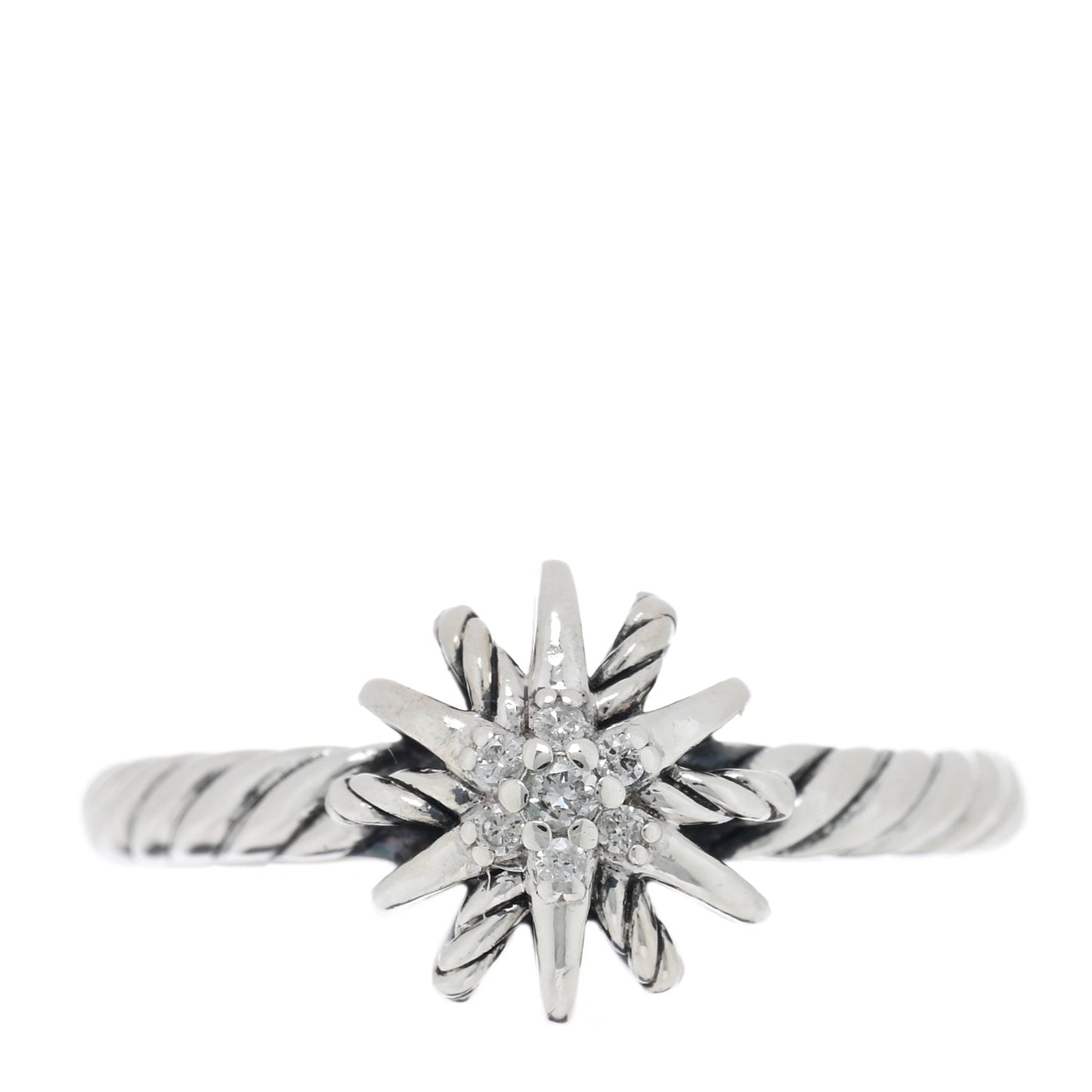Sterling Silver Diamond Petite Starburst Ring 50 5.25