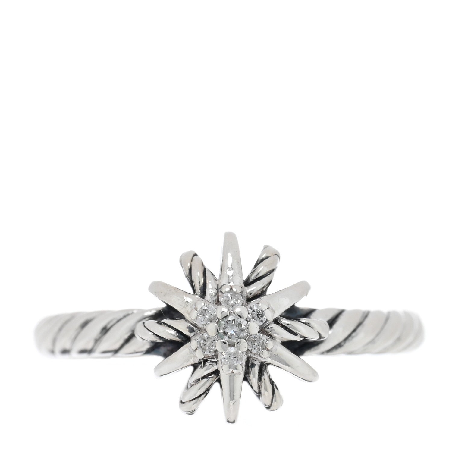 David Yurman Sterling Silver Diamond Petite Starburst Ring 50 5.25 1 of 4