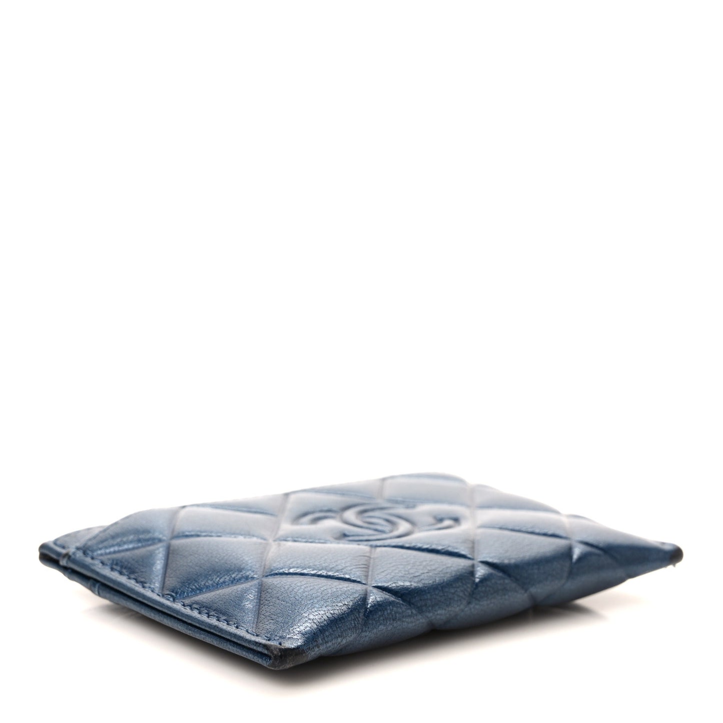 Metallic Lambskin Quilted Diamond CC Card Holder Blue