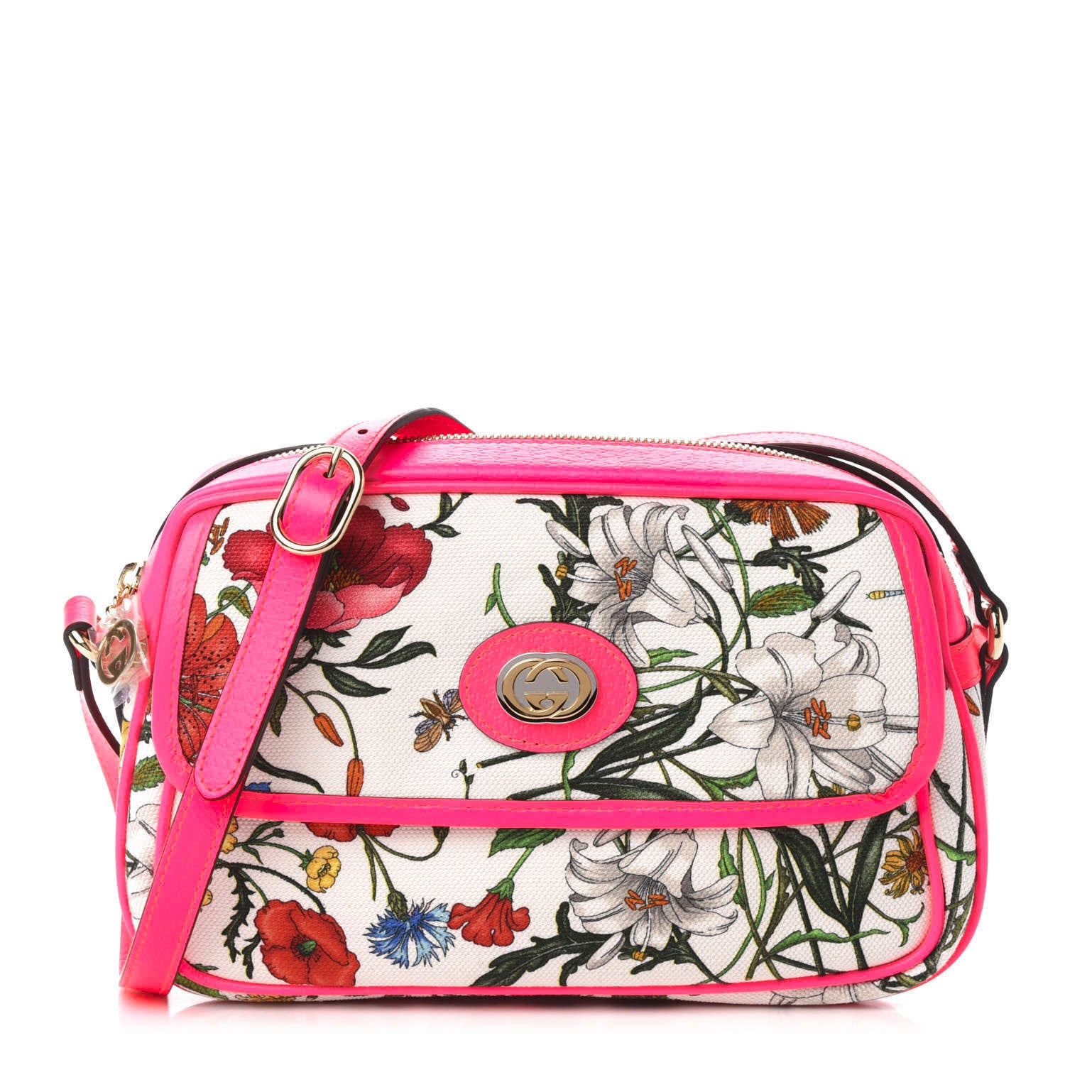 Gucci Canvas Flora Floral Shoulder Bag White Fuchsia Fluo 1 of 11