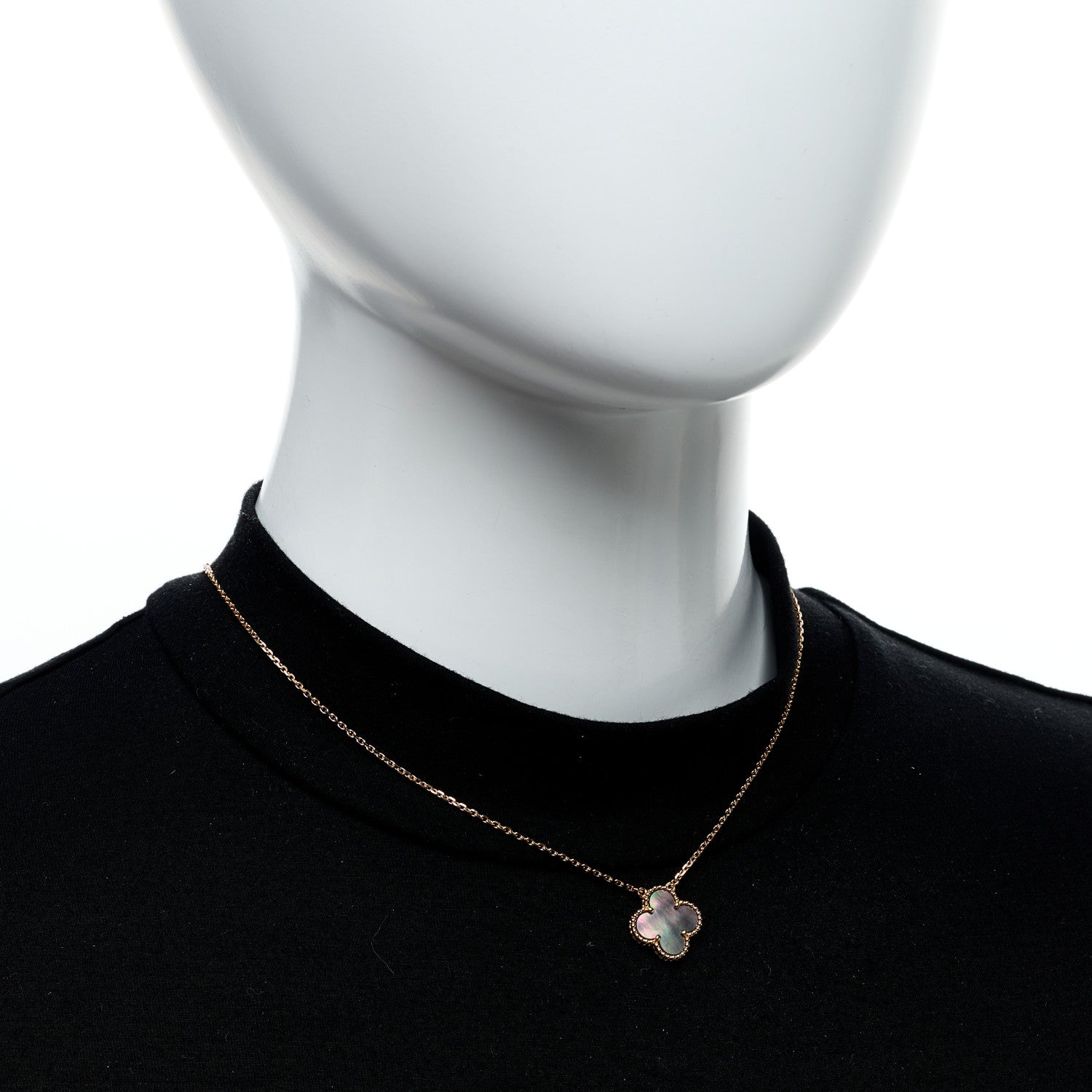 Van Cleef & Arpels 18K Rose Gold Gray Mother of Pearl Vintage Alhambra Pendant Necklace 2 of 6