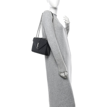 Saint Laurent Grain De Poudre Textured Mixed Matelasse Triquilt Medium Monogram Satchel Black 2 of 12