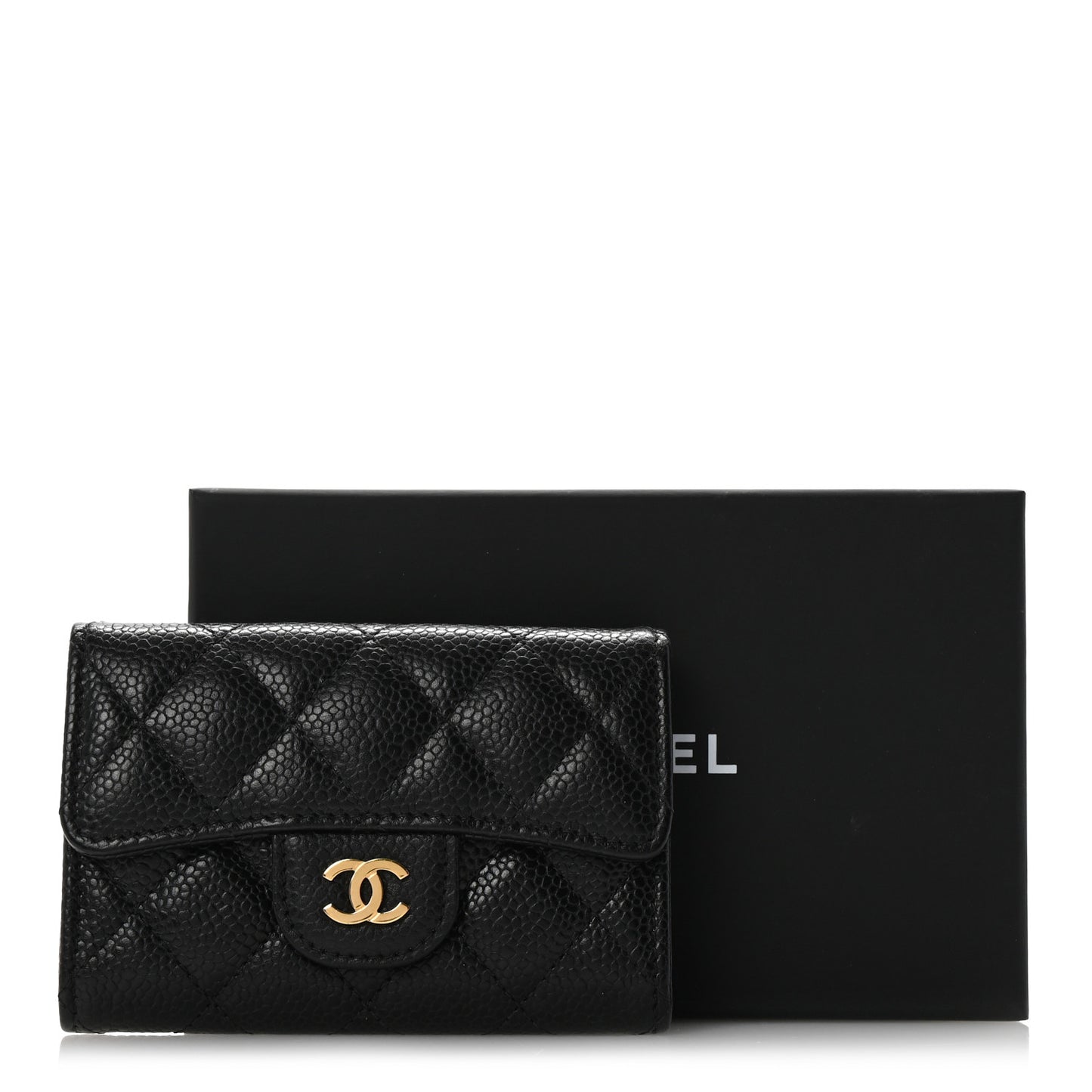 Caviar Quilted Flap Card Holder Wallet Black