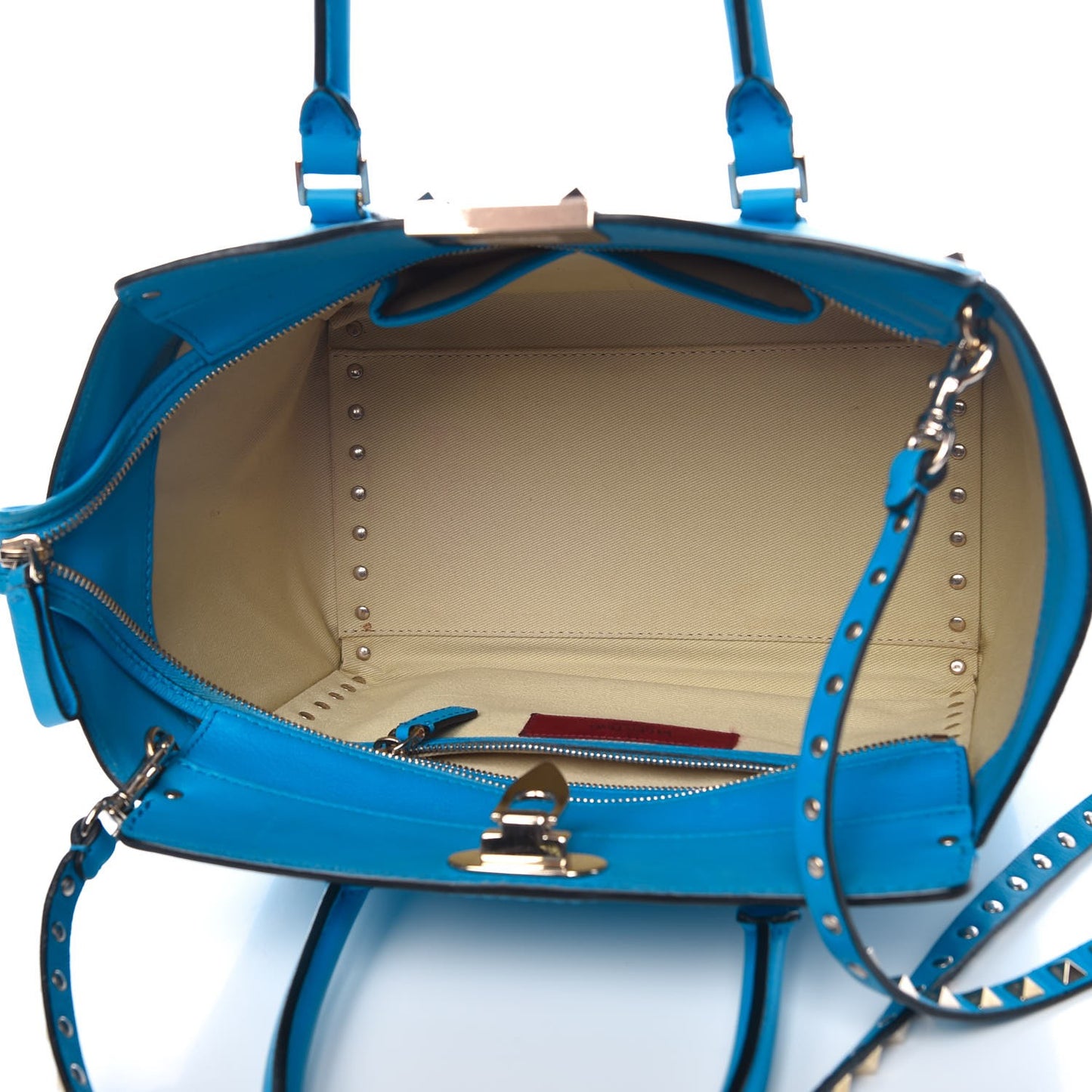 Vitello Mini Rockstud Double Handle Tote Blue Fluo