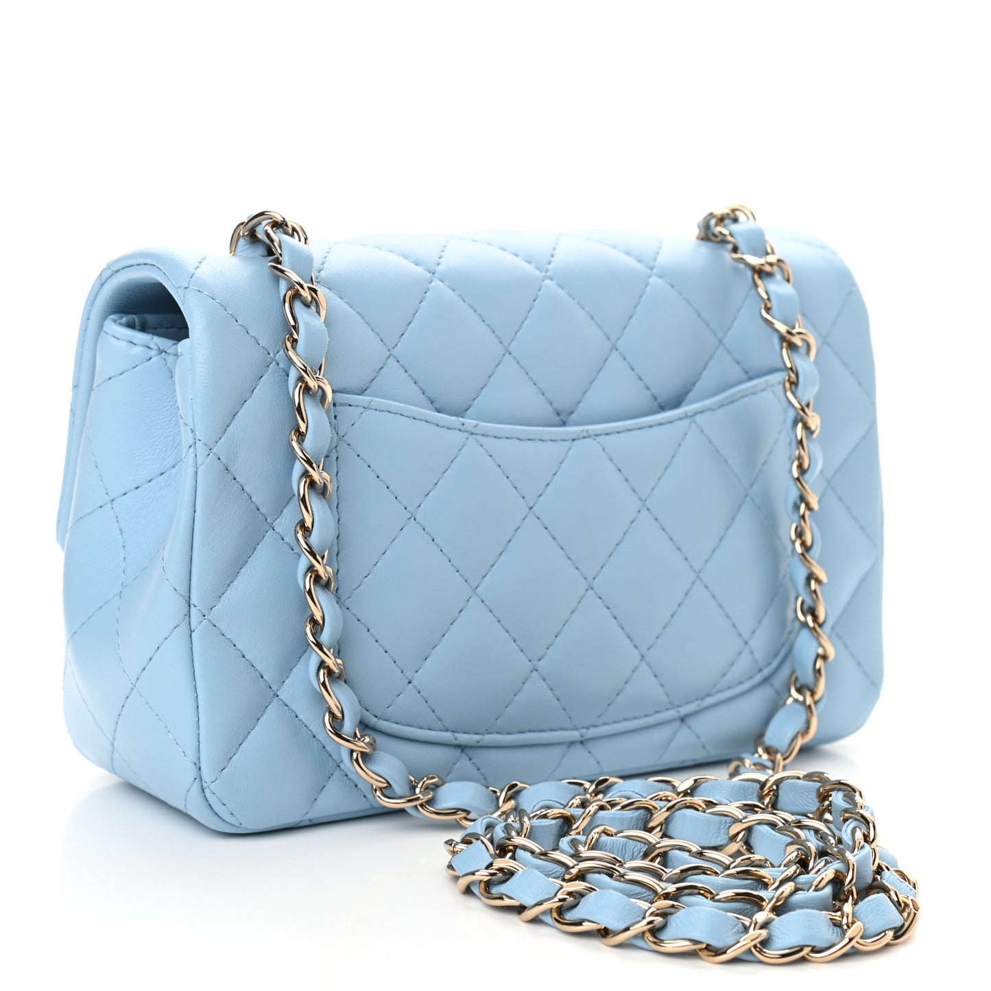 Lambskin Quilted Mini Rectangular Flap Light Blue