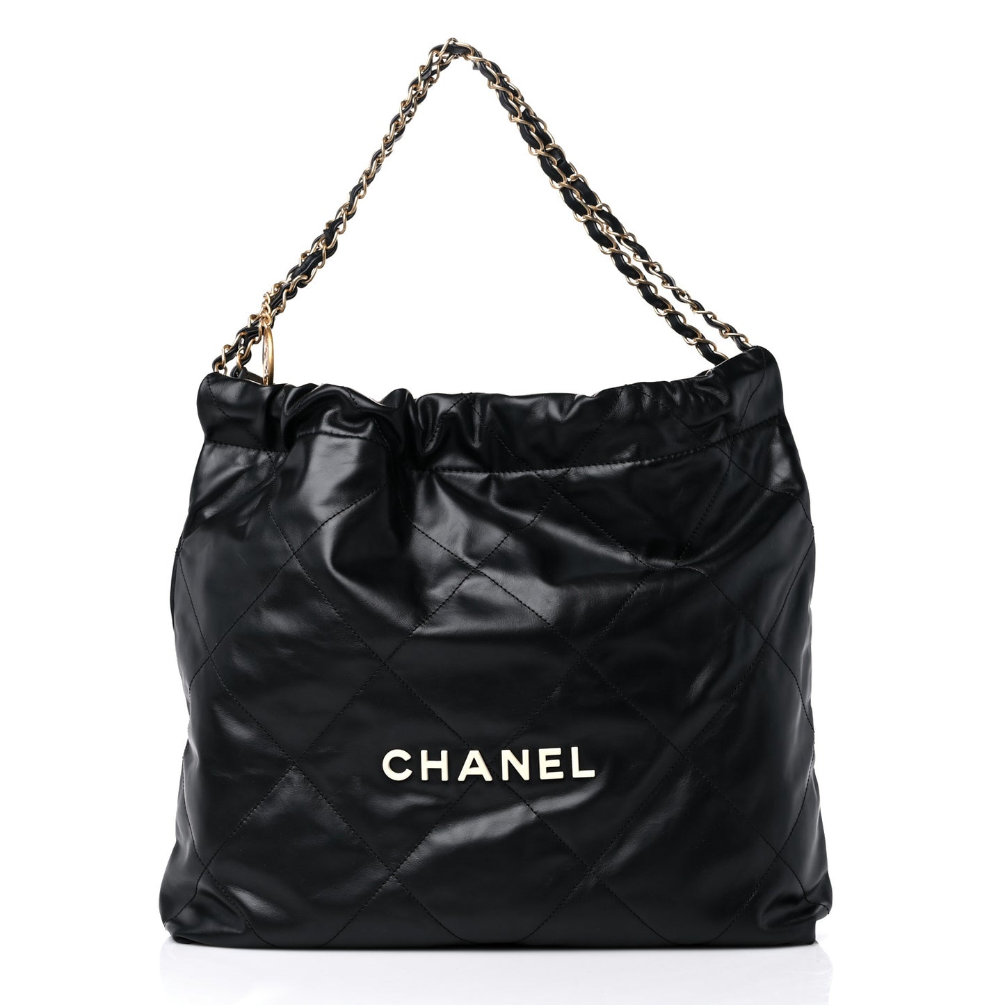 Shiny Calfskin Quilted Chanel 22 Black White