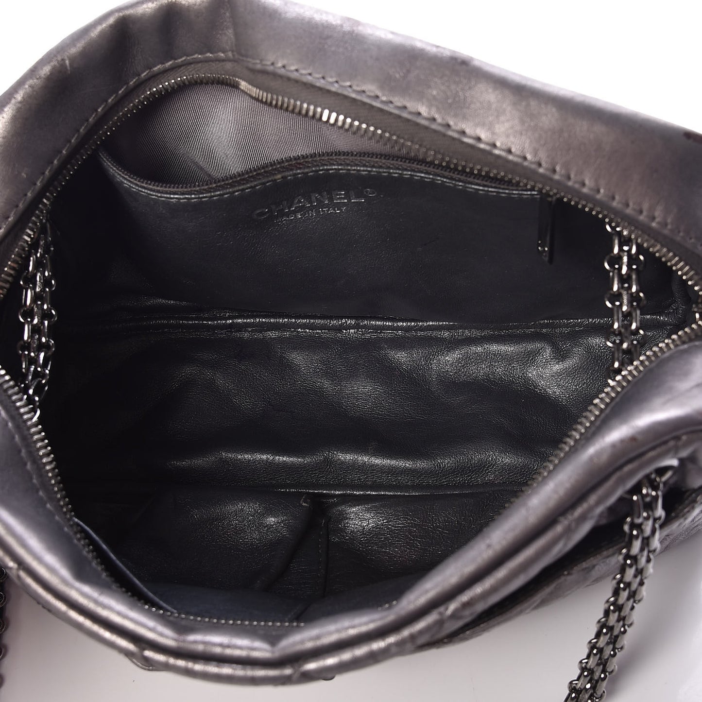 Metallic Aged Calfskin Quilted Medium Reissue Camera Case Dark Silver