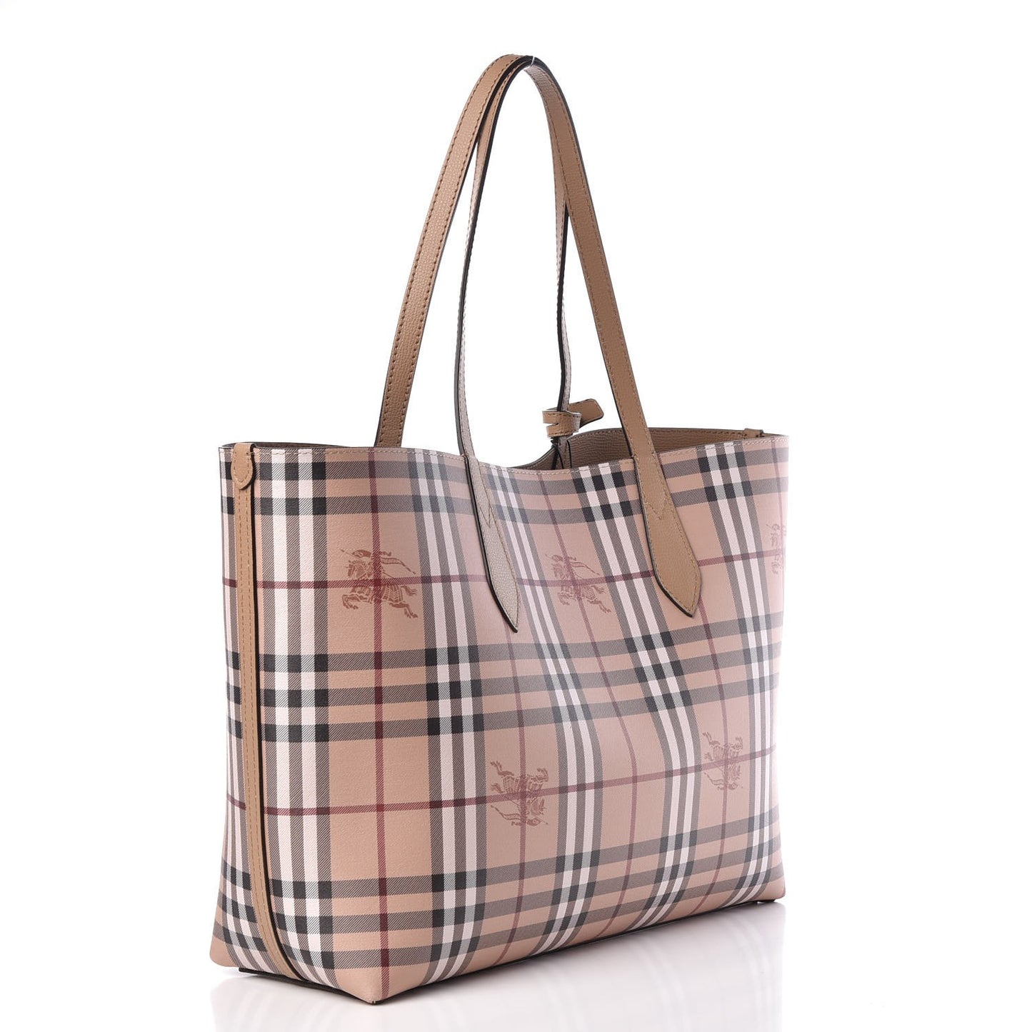 Grainy Calfskin Haymarket Check Medium Reversible Tote Mid Camel