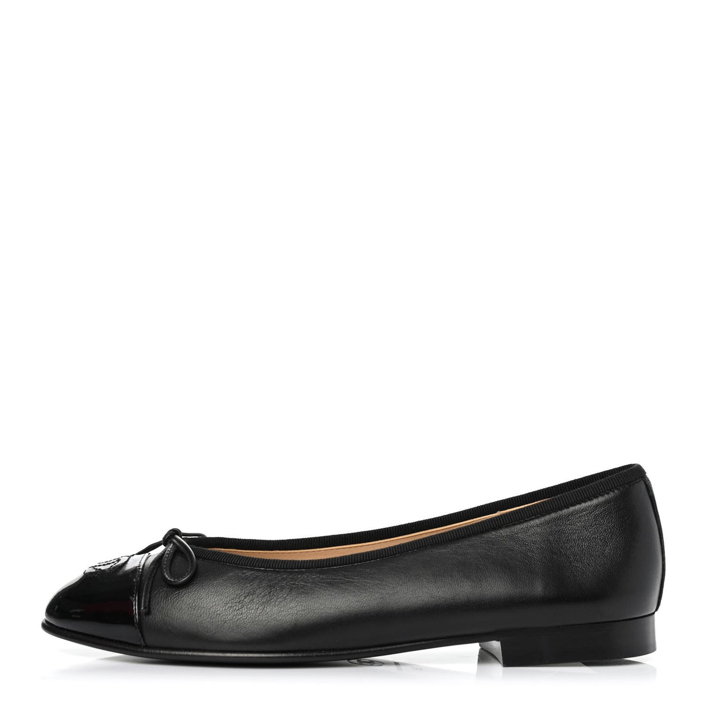 Lambskin Patent Cap Toe Ballerina Flats 38 Black