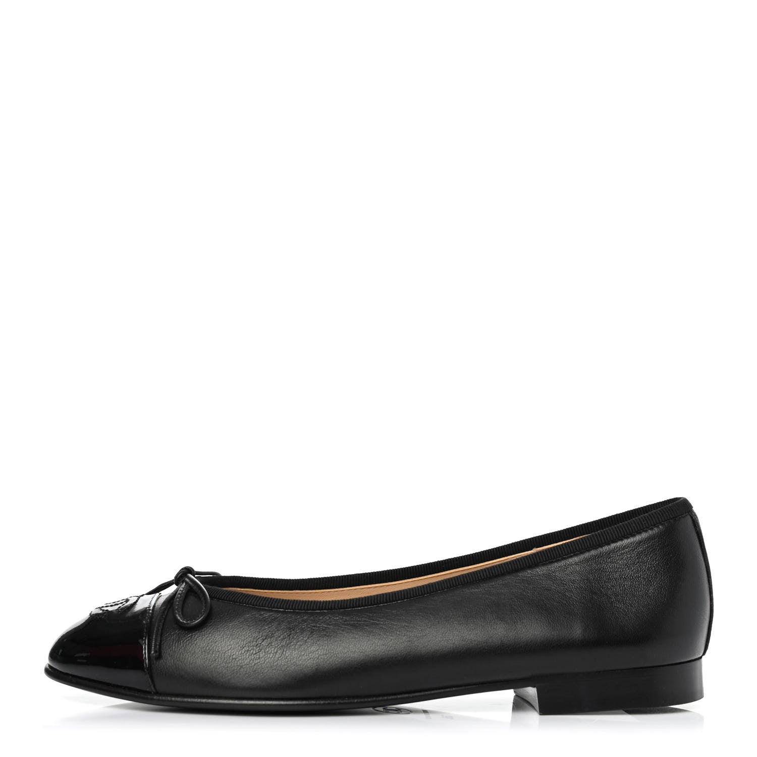 Chanel Lambskin Patent Cap Toe Ballerina Flats 38 Black 1 of 4