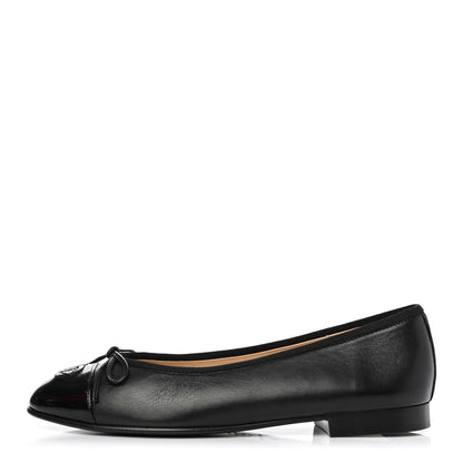 Chanel Lambskin Patent Cap Toe Ballerina Flats 38 Black 1 of 4