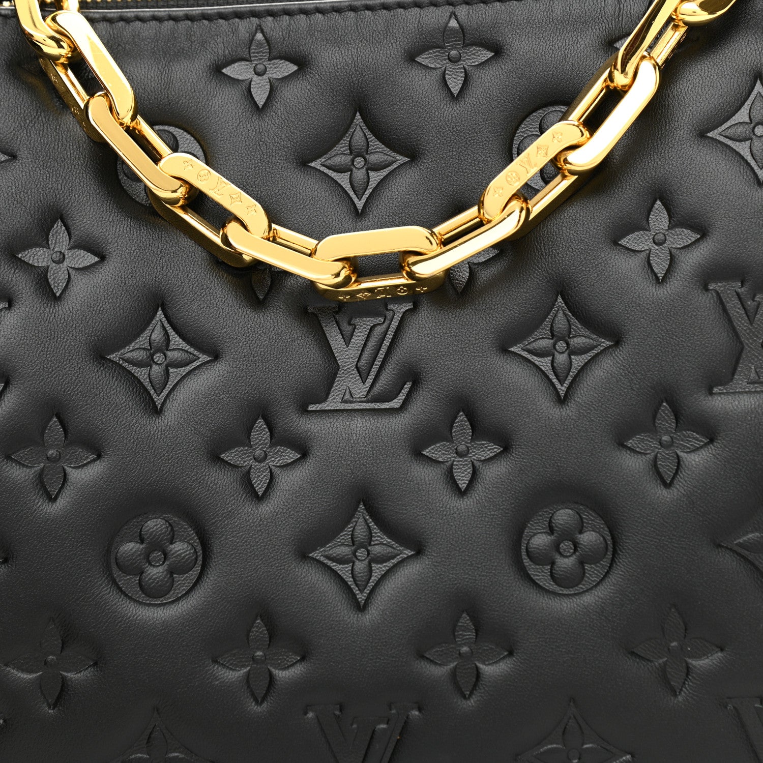 Louis Vuitton Lambskin Embossed Monogram Coussin PM Black 9 of 12