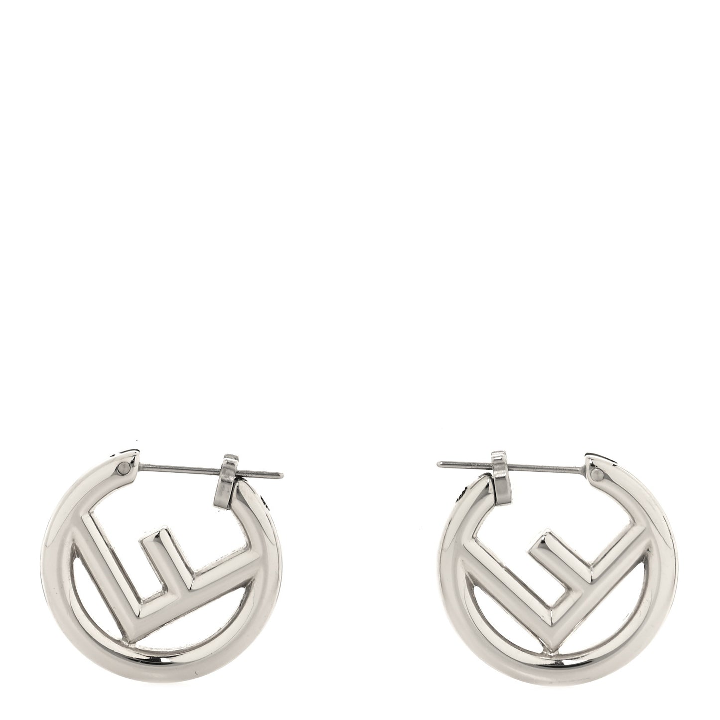 Metal FF Hoop Earrings Silver