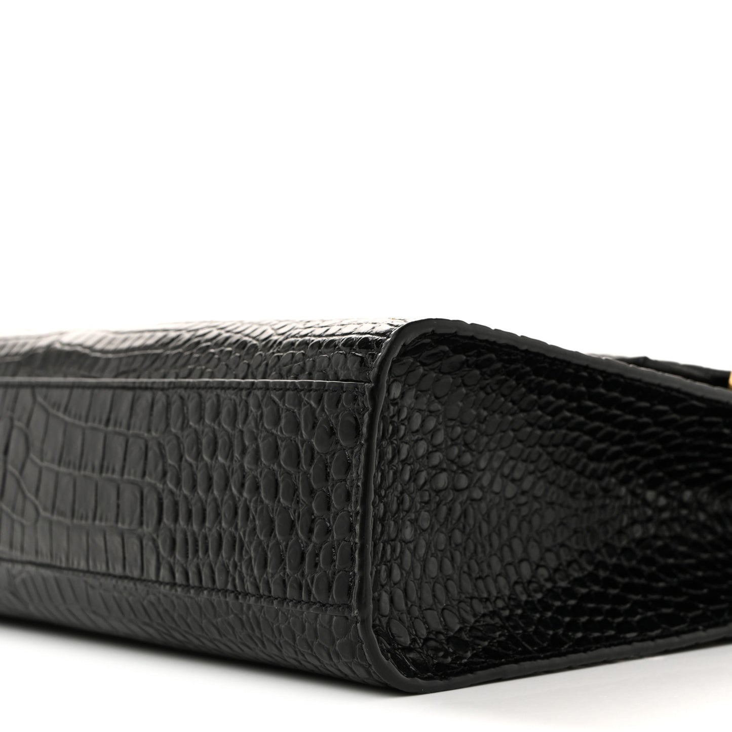 Shiny Calfskin Crocodile Embossed Manhattan Baguette Black
