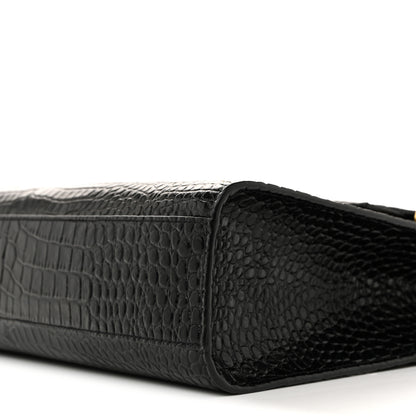 Saint Laurent Shiny Calfskin Crocodile Embossed Manhattan Baguette Black 10 of 10