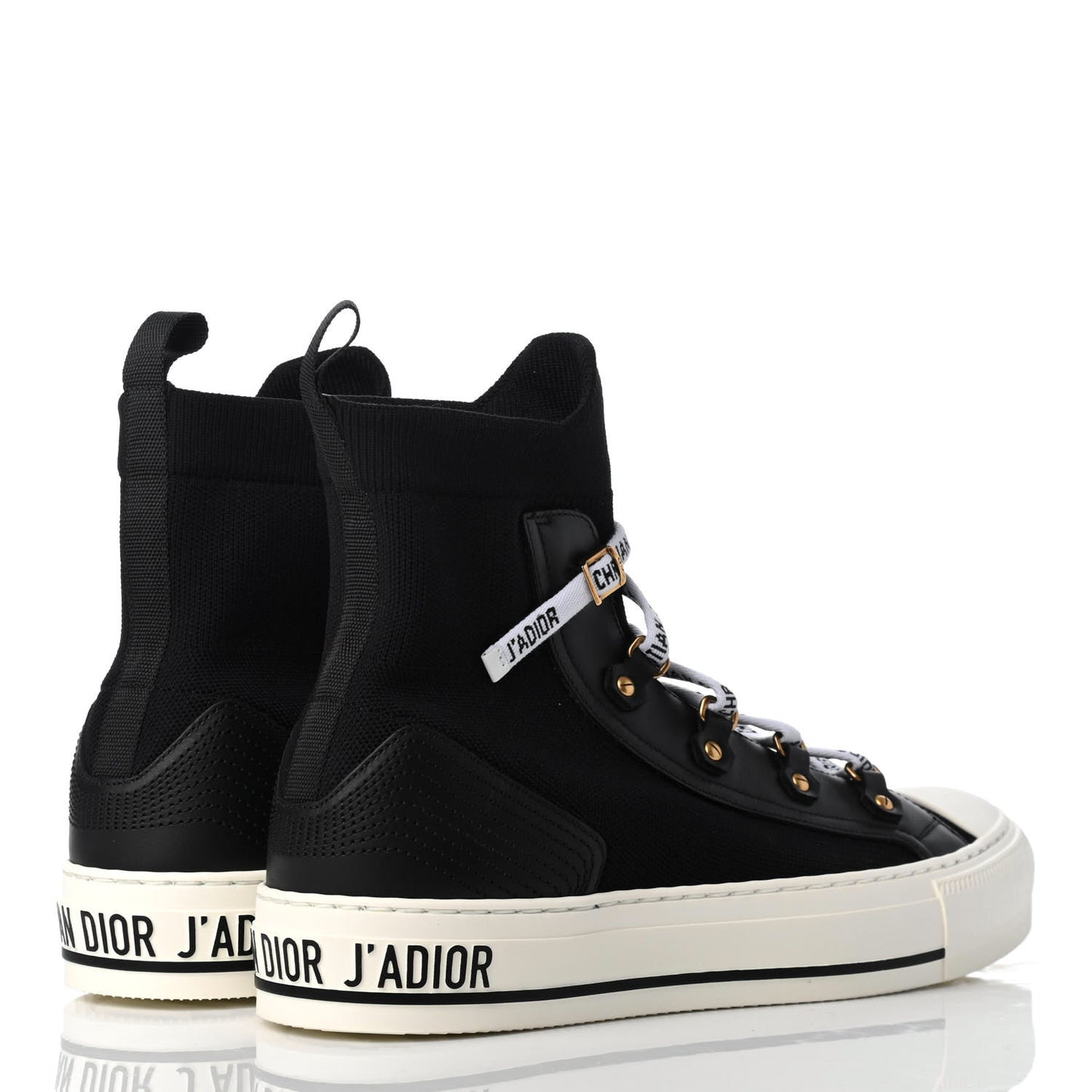 Technical Knit Calfskin Womens Walk'N'Dior High Top Sneakers 38 Black