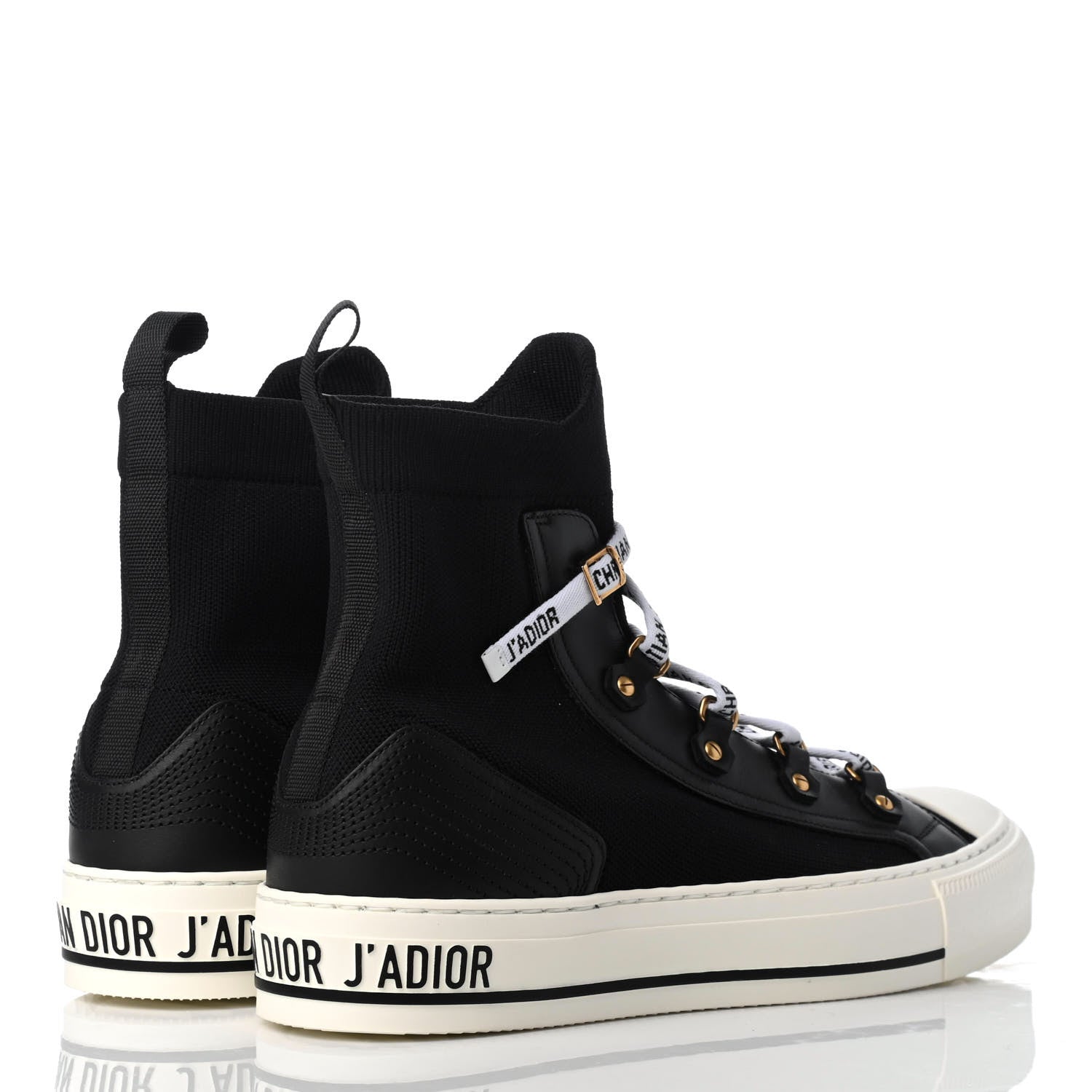 Christian Dior Technical Knit Calfskin Womens Walk'N'Dior High Top Sneakers 38 Black 4 of 9