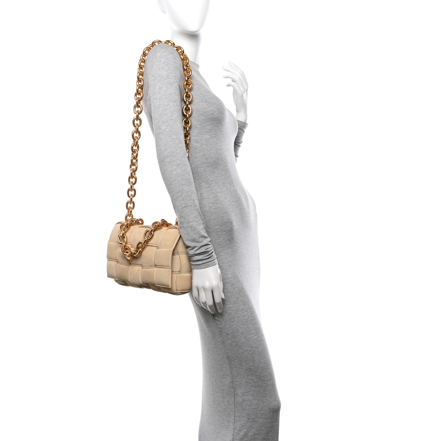 Bottega Veneta Suede Maxi Intrecciato Padded Chain Cassette Crossbody Bag Sand 2 of 16