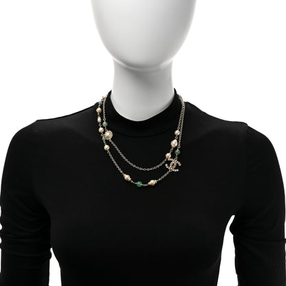 Chanel Crystal Beaded Pearl Pearls CC Coronation Multi Strand Short Necklace Gold Green 2 of 5