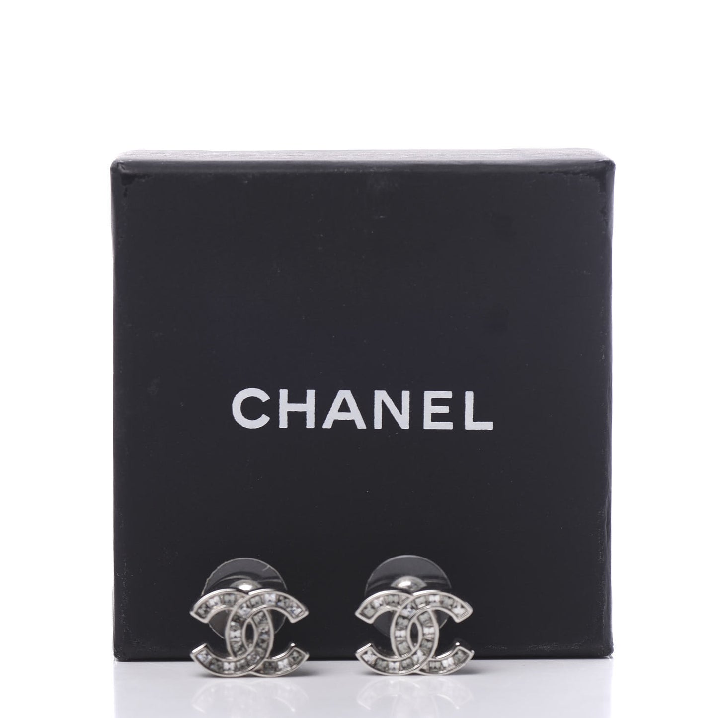 Baguette Crystal CC Earrings Silver
