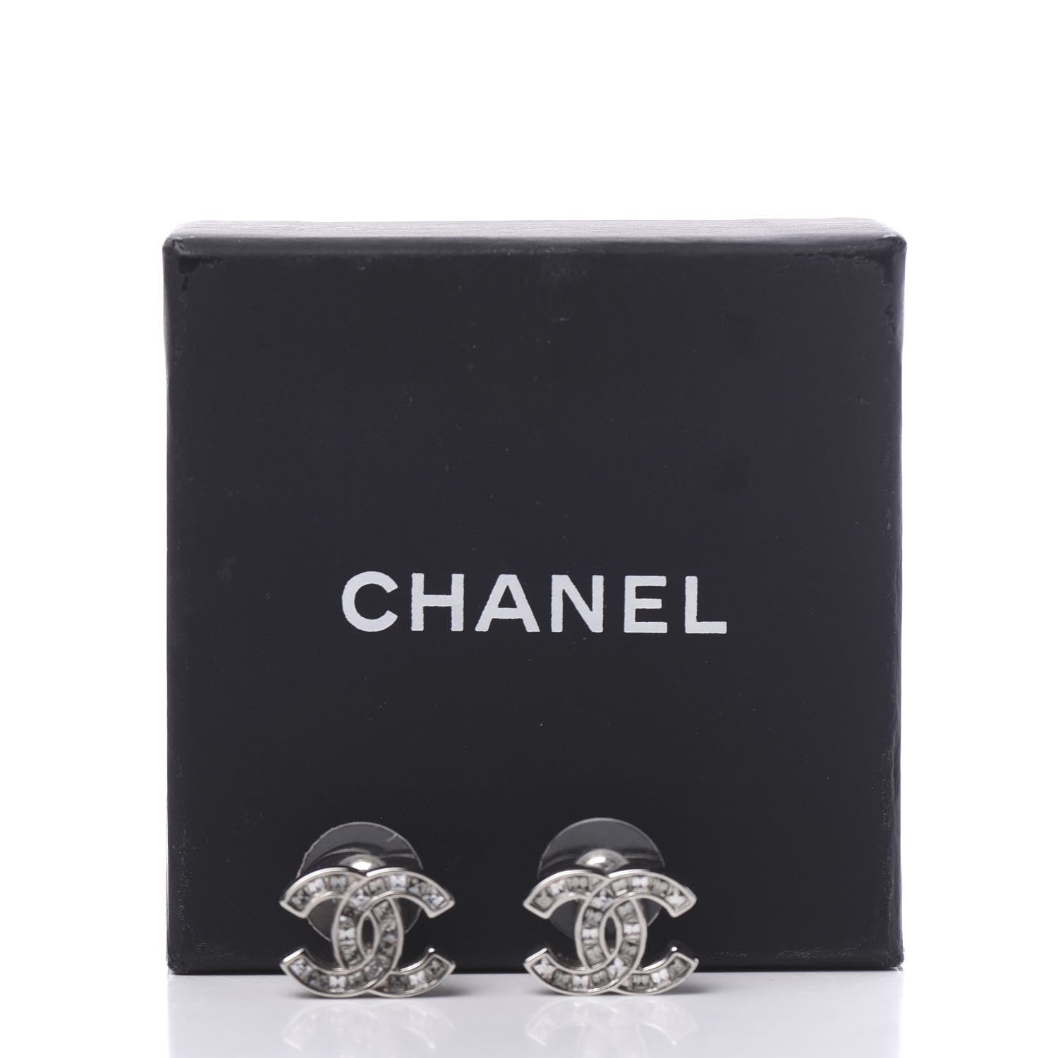 Chanel Baguette Crystal CC Earrings Silver 5 of 5
